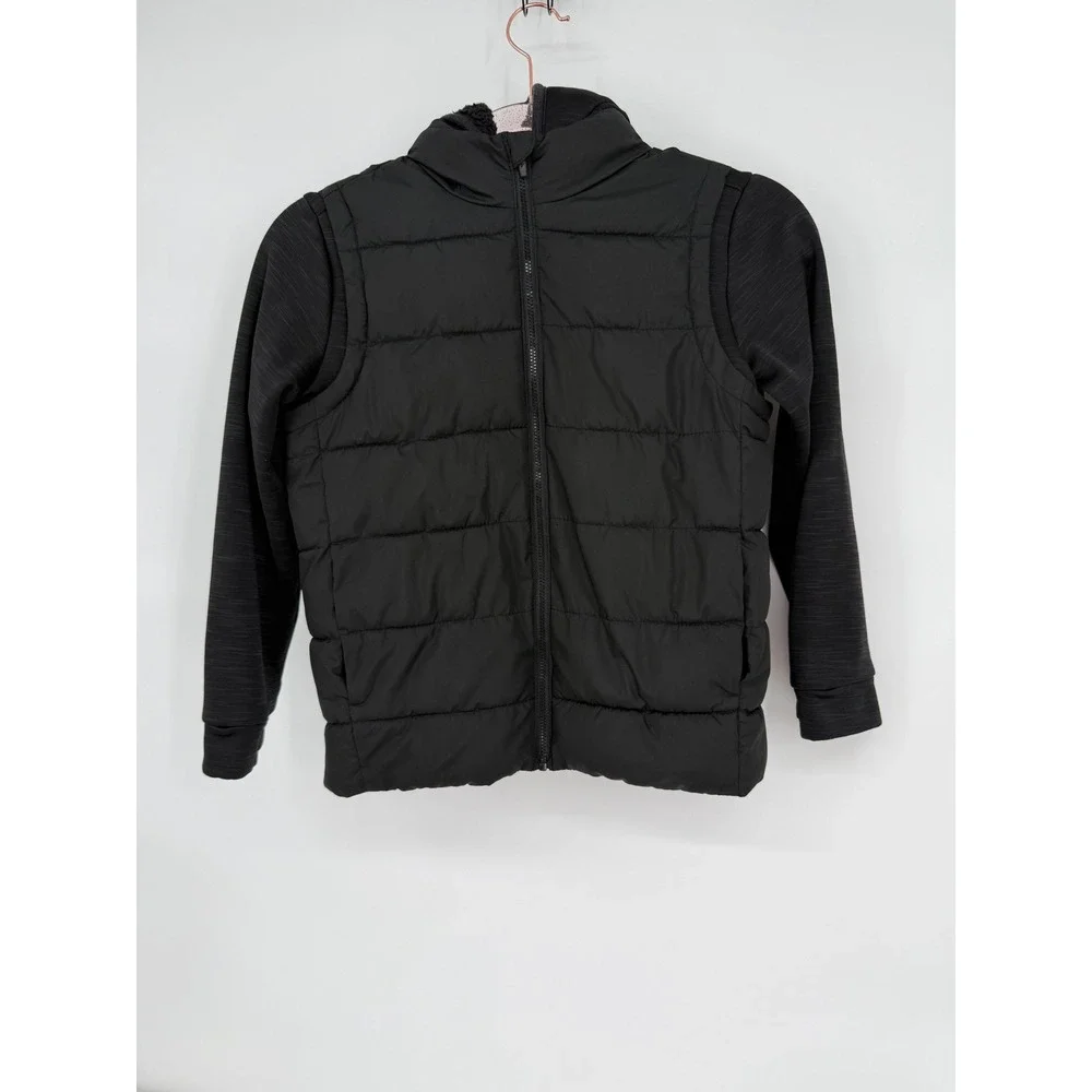 Old‎ Navy Kids Black Puffer Vest Hooded Jacket Sleeves Size M (8)